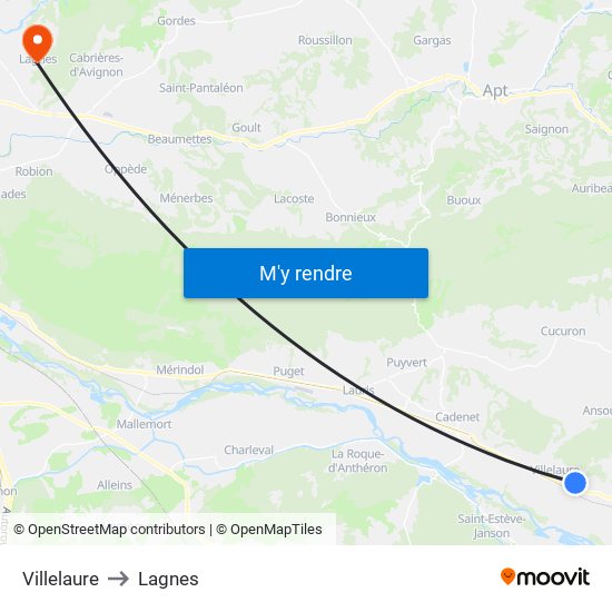 Villelaure to Lagnes map