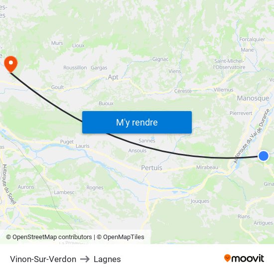 Vinon-Sur-Verdon to Lagnes map