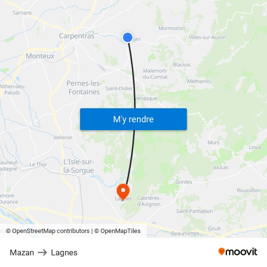 Mazan to Lagnes map