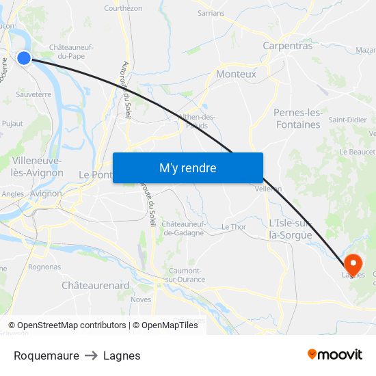 Roquemaure to Lagnes map