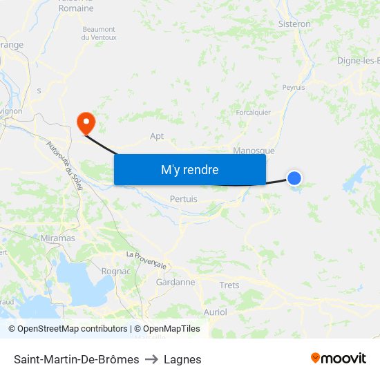 Saint-Martin-De-Brômes to Lagnes map