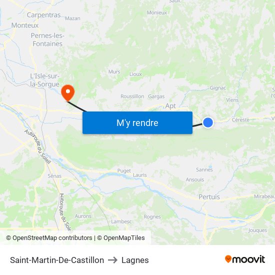 Saint-Martin-De-Castillon to Lagnes map
