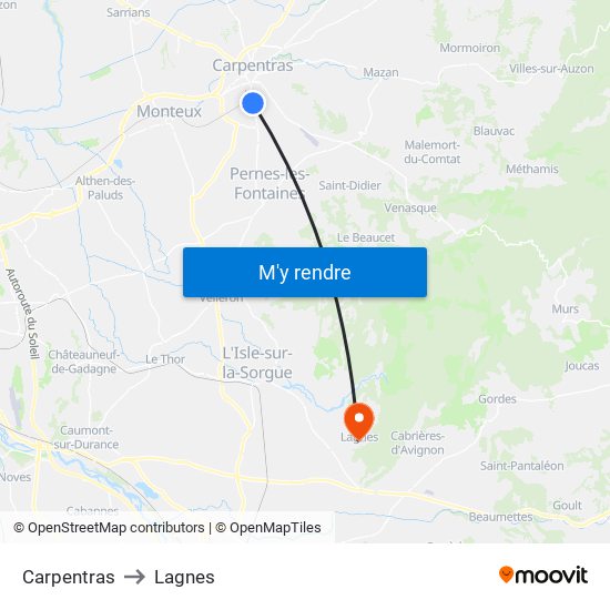 Carpentras to Lagnes map