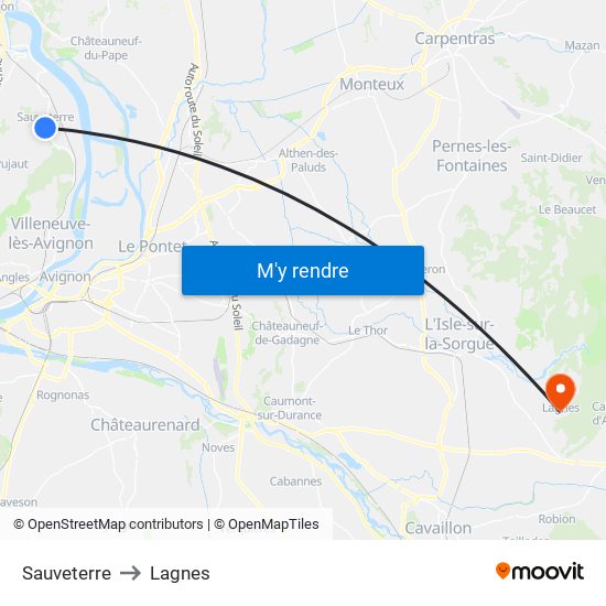 Sauveterre to Lagnes map