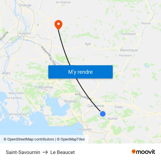 Saint-Savournin to Le Beaucet map