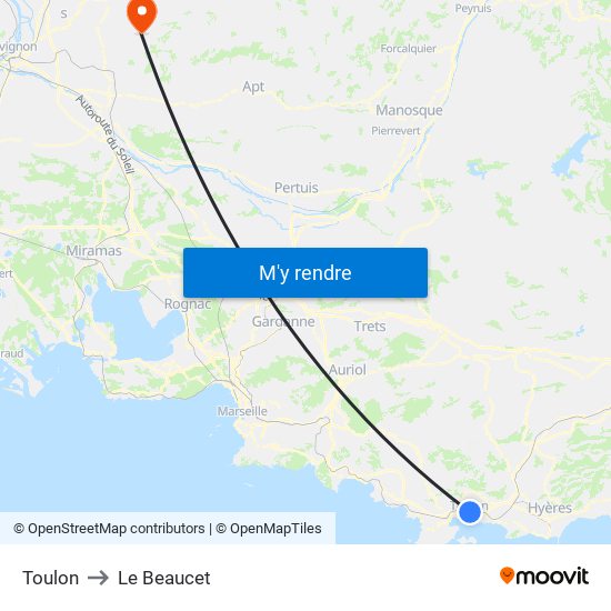 Toulon to Le Beaucet map