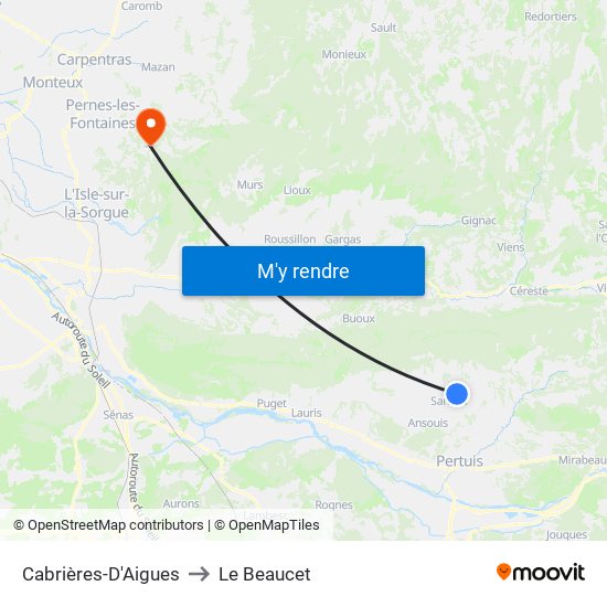 Cabrières-D'Aigues to Le Beaucet map