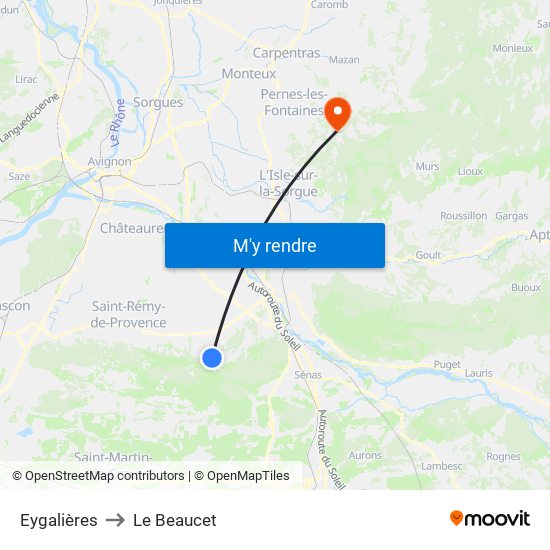 Eygalières to Le Beaucet map