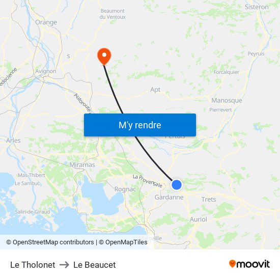 Le Tholonet to Le Beaucet map