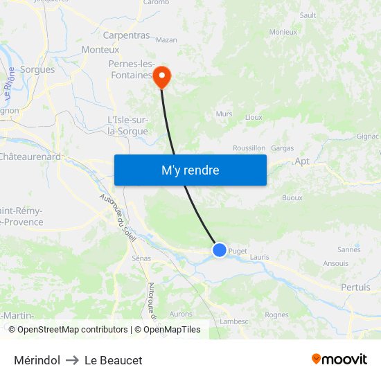 Mérindol to Le Beaucet map