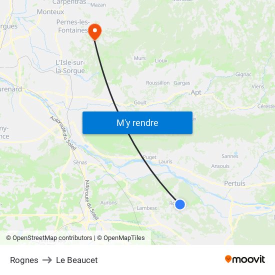 Rognes to Le Beaucet map