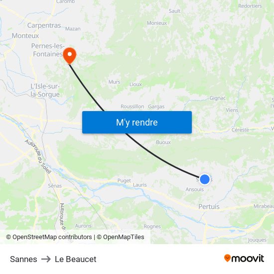 Sannes to Le Beaucet map
