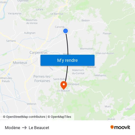 Modène to Le Beaucet map