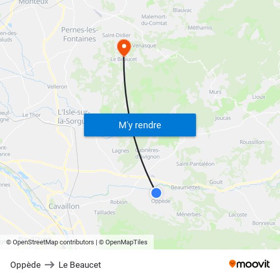 Oppède to Le Beaucet map