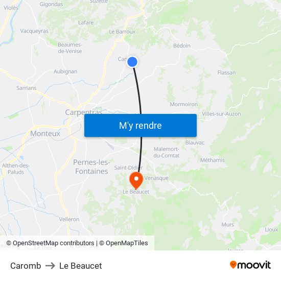 Caromb to Le Beaucet map