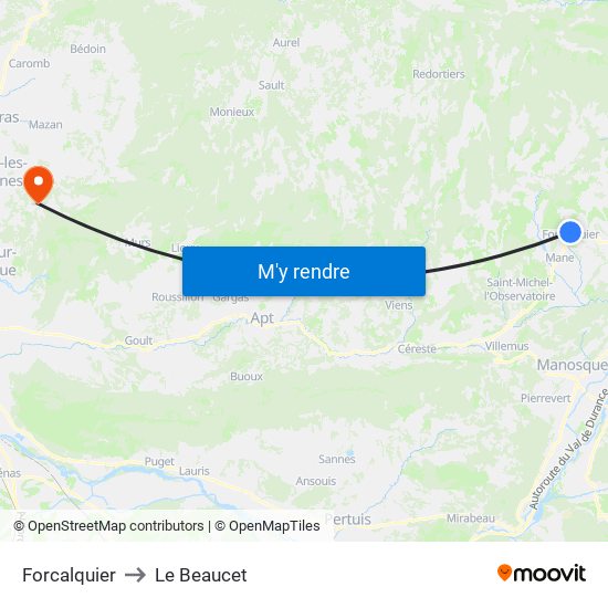 Forcalquier to Le Beaucet map