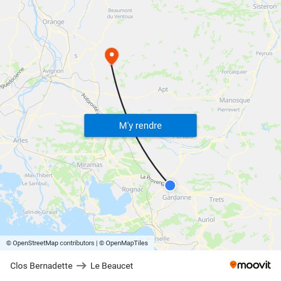 Clos Bernadette to Le Beaucet map