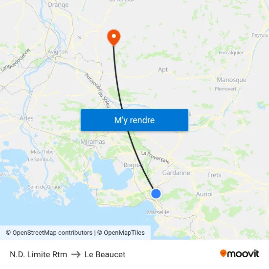 N.D. Limite Rtm to Le Beaucet map