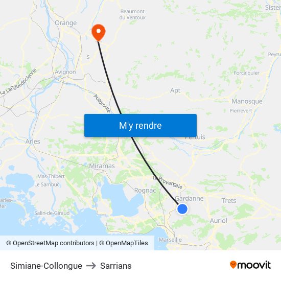 Simiane-Collongue to Sarrians map