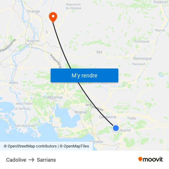 Cadolive to Sarrians map