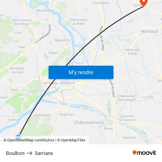 Boulbon to Sarrians map