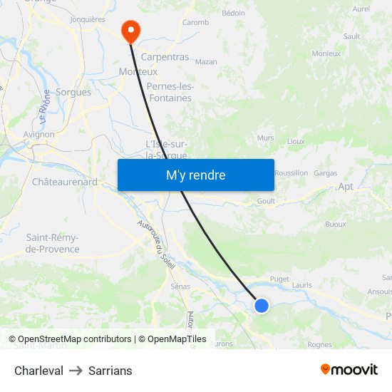 Charleval to Sarrians map
