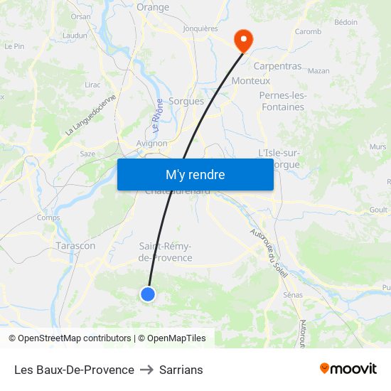 Les Baux-De-Provence to Sarrians map