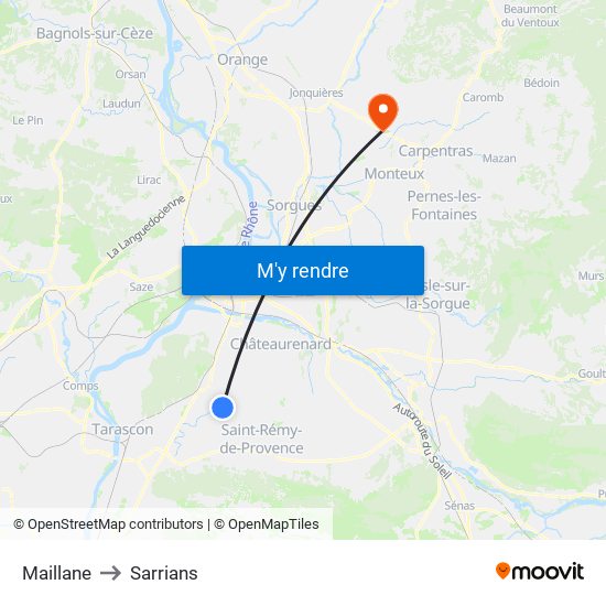 Maillane to Sarrians map