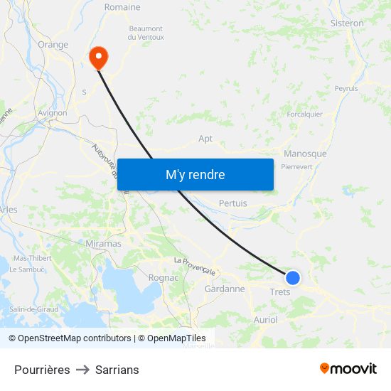Pourrières to Sarrians map