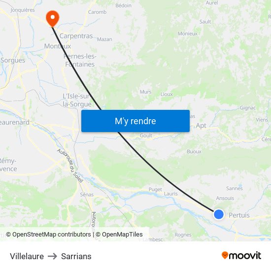 Villelaure to Sarrians map