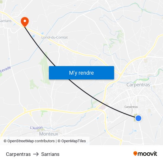 Carpentras to Sarrians map