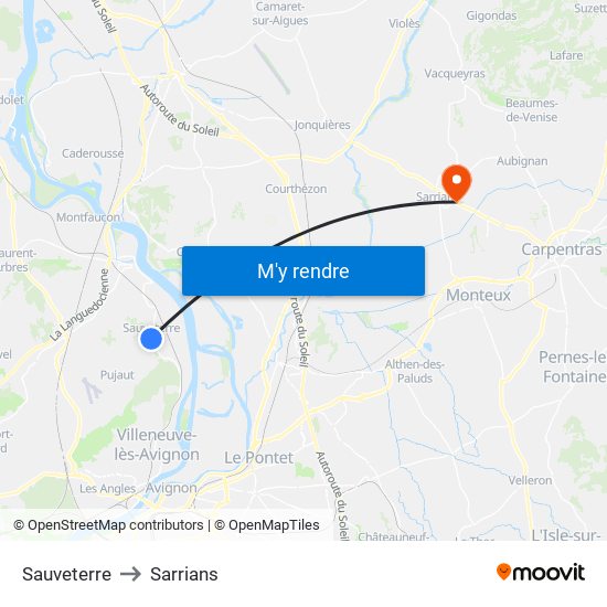 Sauveterre to Sarrians map