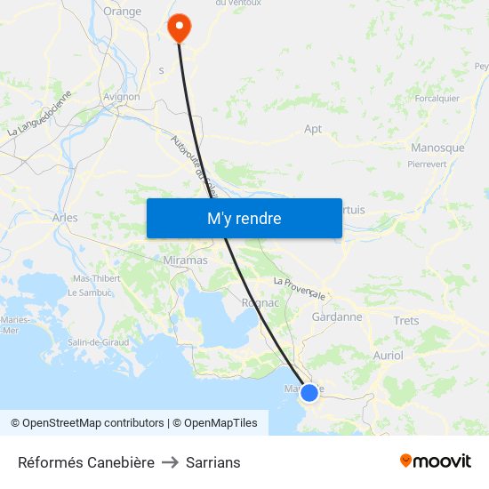 Réformés Canebière to Sarrians map