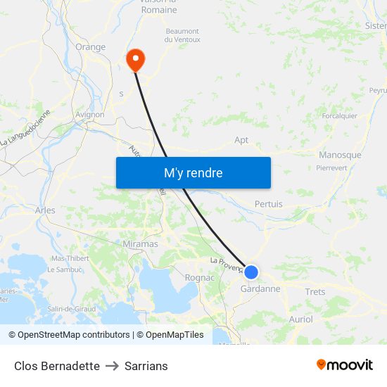 Clos Bernadette to Sarrians map