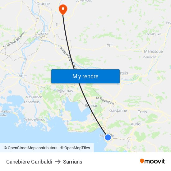Canebière Garibaldi to Sarrians map