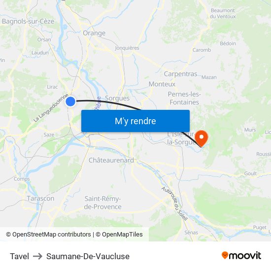 Tavel to Saumane-De-Vaucluse map