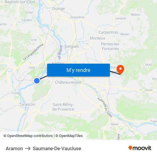 Aramon to Saumane-De-Vaucluse map