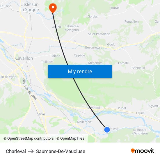 Charleval to Saumane-De-Vaucluse map