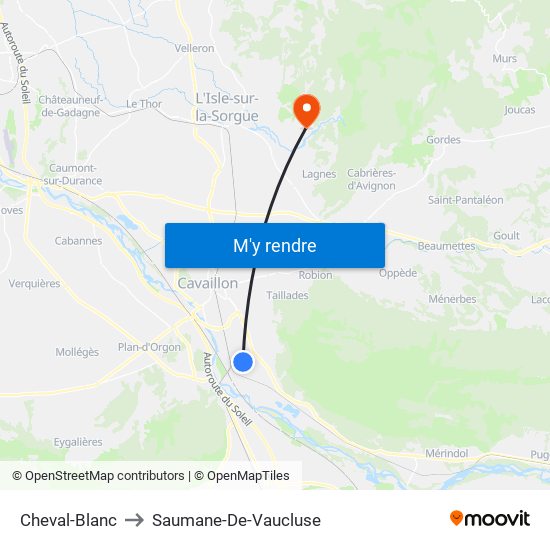 Cheval-Blanc to Saumane-De-Vaucluse map
