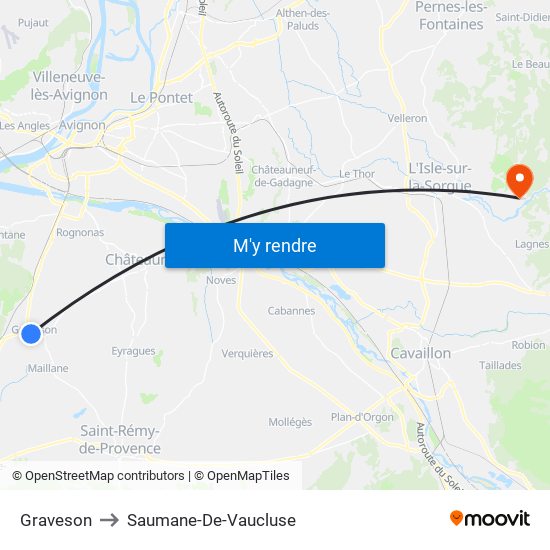 Graveson to Saumane-De-Vaucluse map