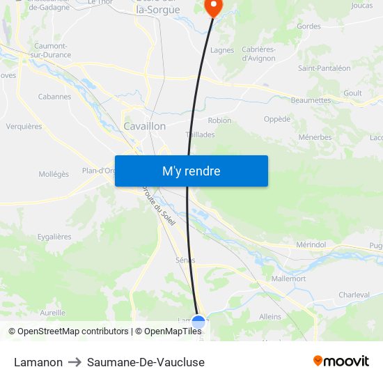 Lamanon to Saumane-De-Vaucluse map