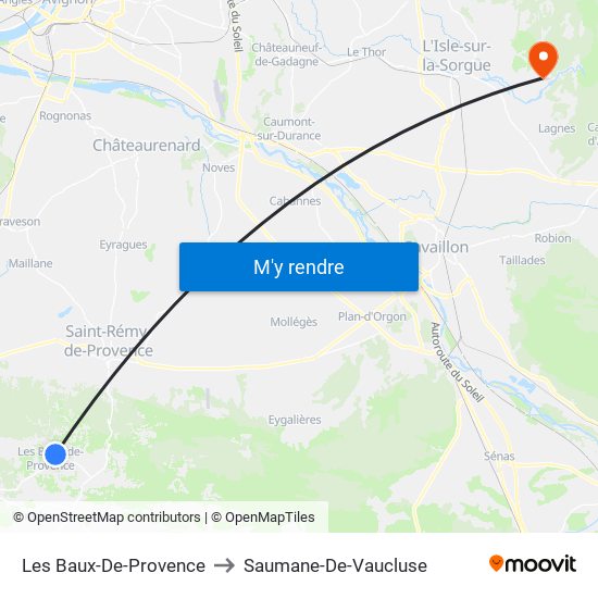 Les Baux-De-Provence to Saumane-De-Vaucluse map