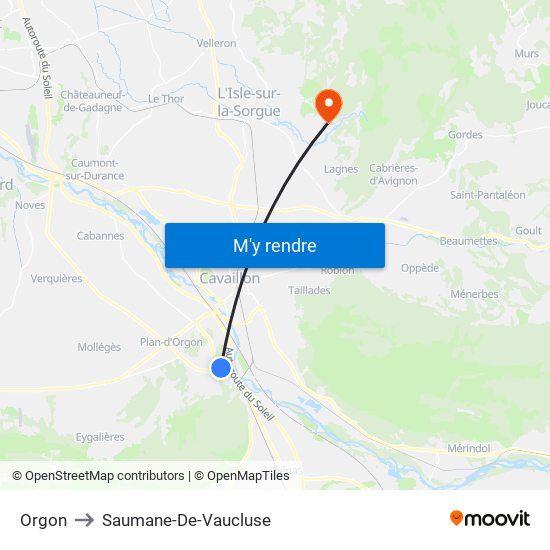 Orgon to Saumane-De-Vaucluse map
