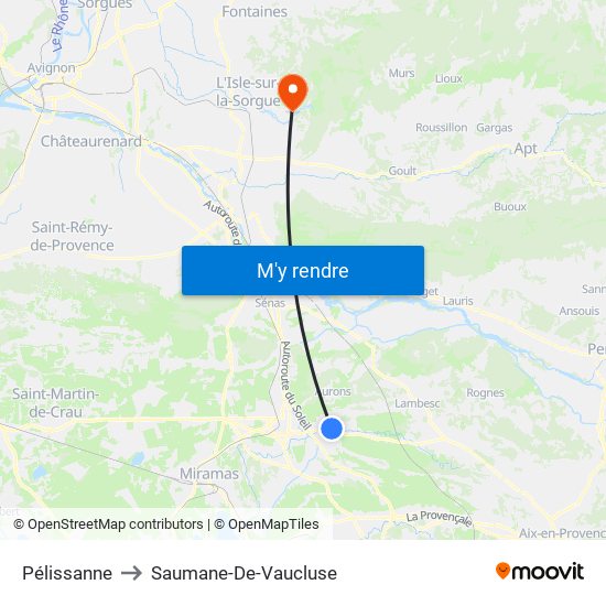 Pélissanne to Saumane-De-Vaucluse map