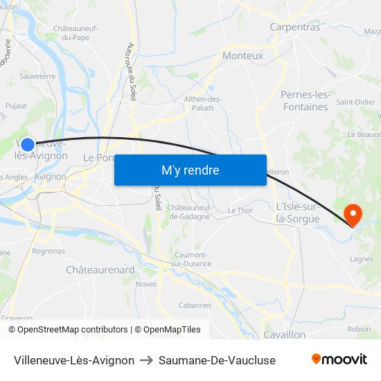 Villeneuve-Lès-Avignon to Saumane-De-Vaucluse map