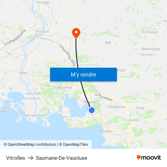 Vitrolles to Saumane-De-Vaucluse map
