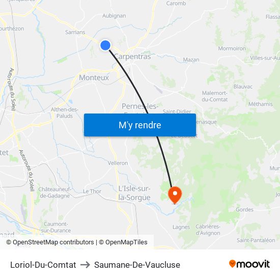 Loriol-Du-Comtat to Saumane-De-Vaucluse map