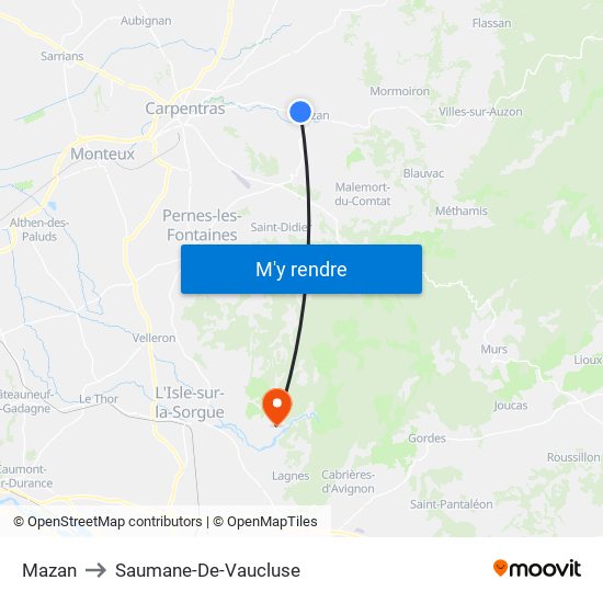 Mazan to Saumane-De-Vaucluse map