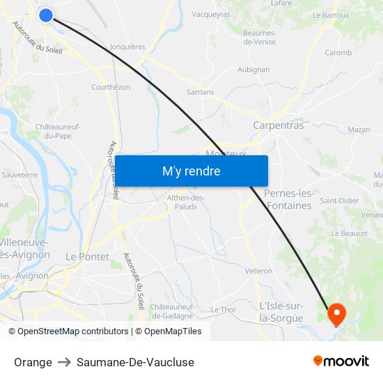 Orange to Saumane-De-Vaucluse map