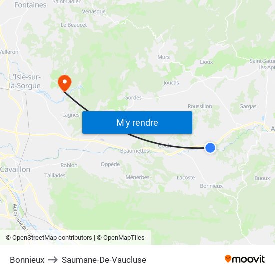 Bonnieux to Saumane-De-Vaucluse map
